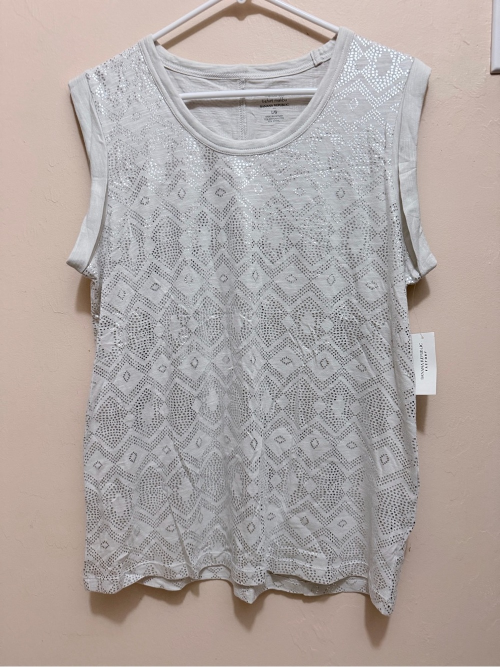 Banana Republic White and metallic silver Sleeveless Tank
